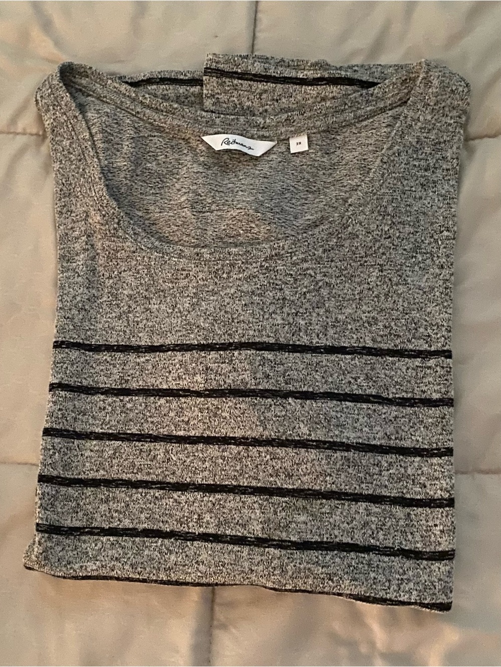 Reitmans Gray and Black Striped Short Sleeve Scoop Neck Top